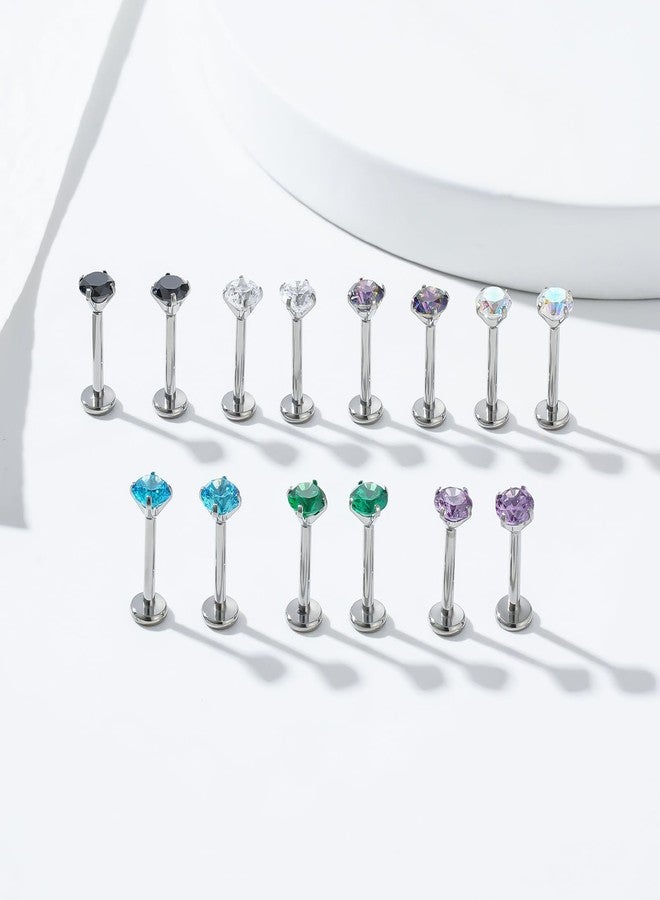 TOMIDES G23 Titanium Lip Labret Studs Helix Tragus Earring Set 16G Threadless CZ Nose Stud Hypoallergenic Conch Lobe Monroe Piercing Jewelry (1pair green) - Image 3